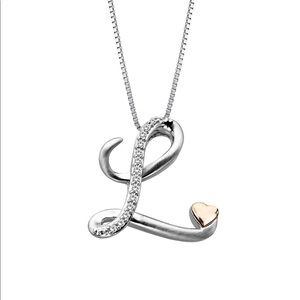 Diamond L Pendant, Sterling Silver & 14K Rose Gold